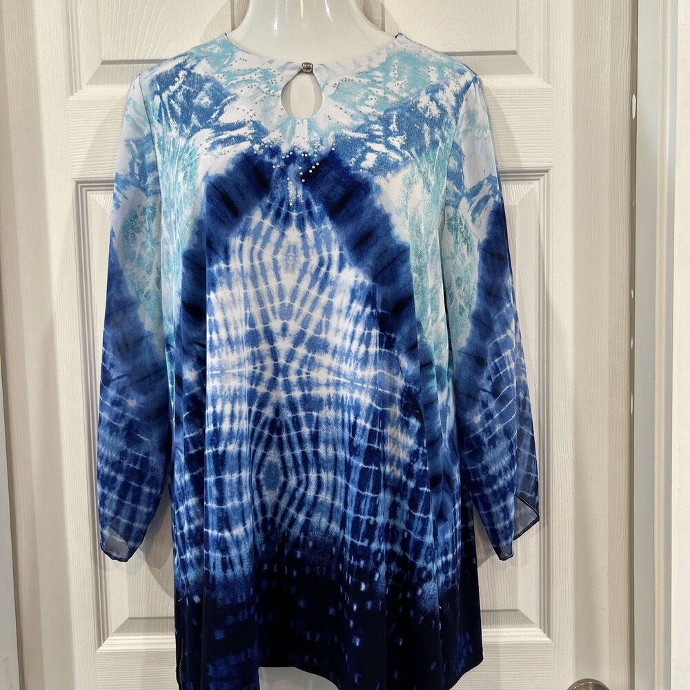 JM Collection Women's Stretch Knit Blue Keyhole Top Blouse Tunic Plus Size 2X